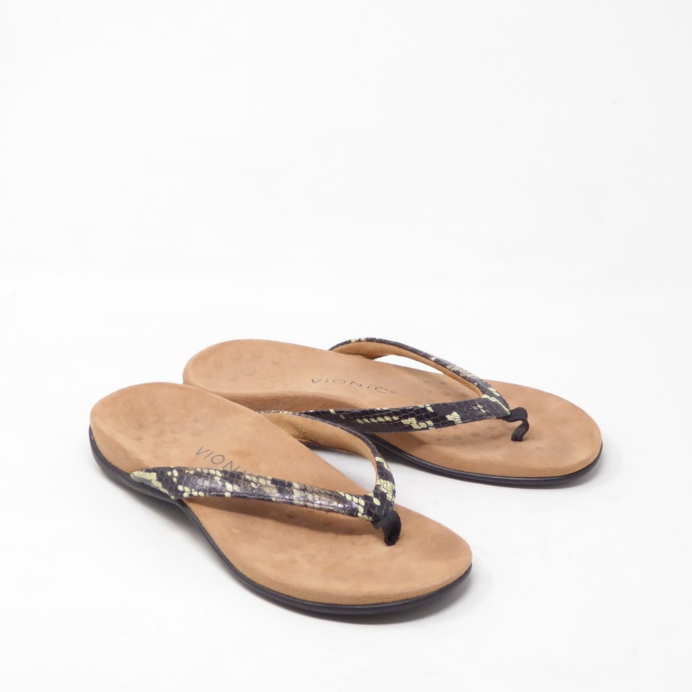 Vionic Women Sandals Black Snakeskin Print Dillon Flip Flops 6